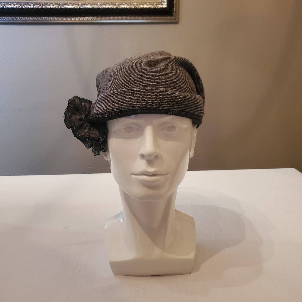 Womens Slouchy Knit Beanie Hat Fabric Flower Accent Winter Cap OS